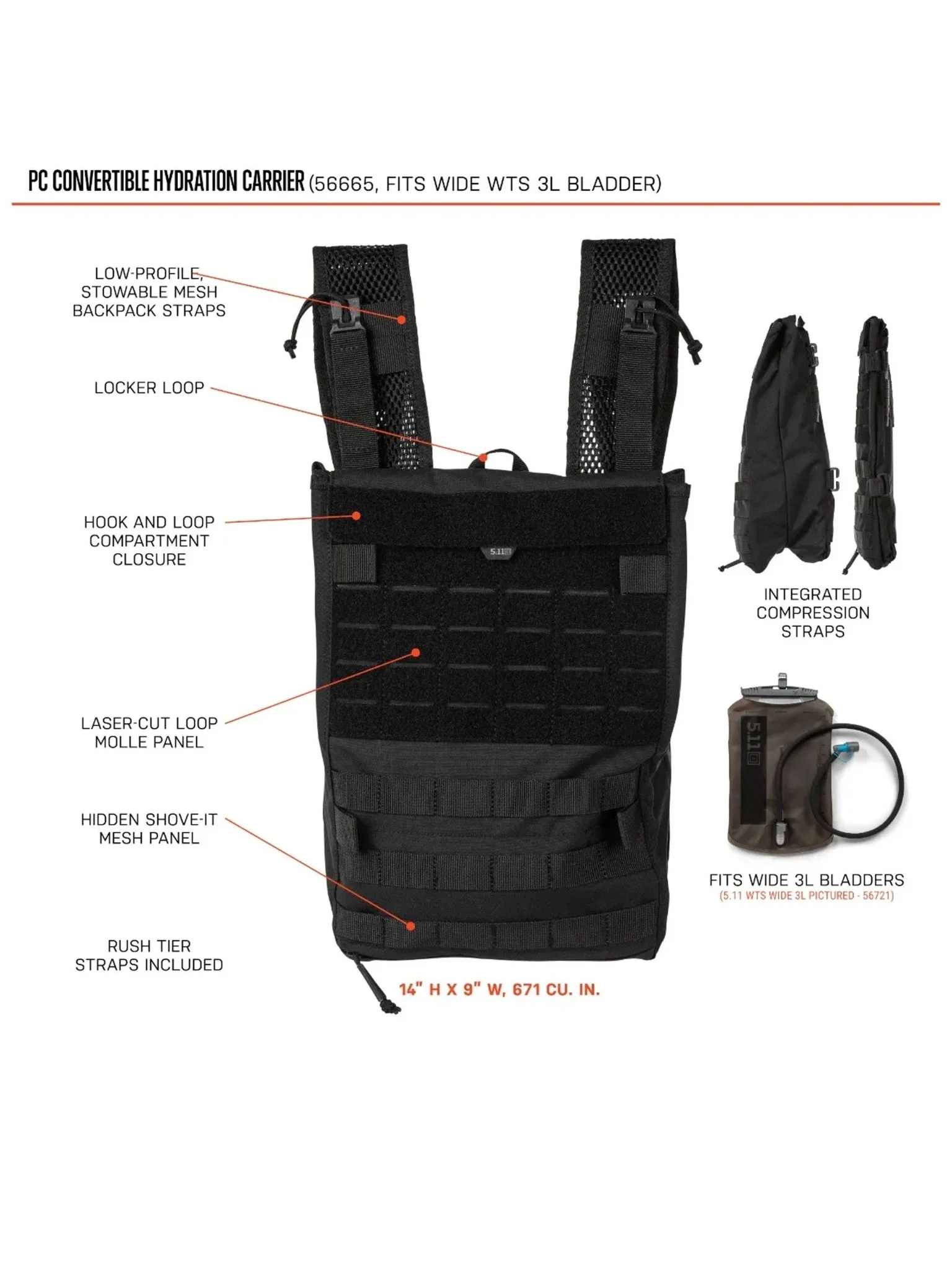 5.11 Tactical PC Convertible Hydration Carrier - Style 56665 - Image 3