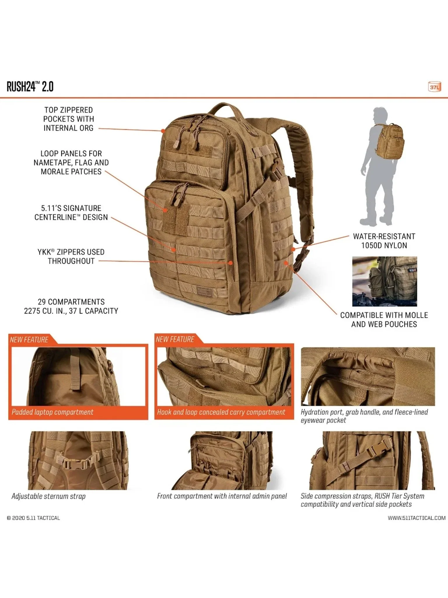 5.11 Tactical Rush 24 2.0 Backpack / Bag military rucksack - Style 56563 - Image 24