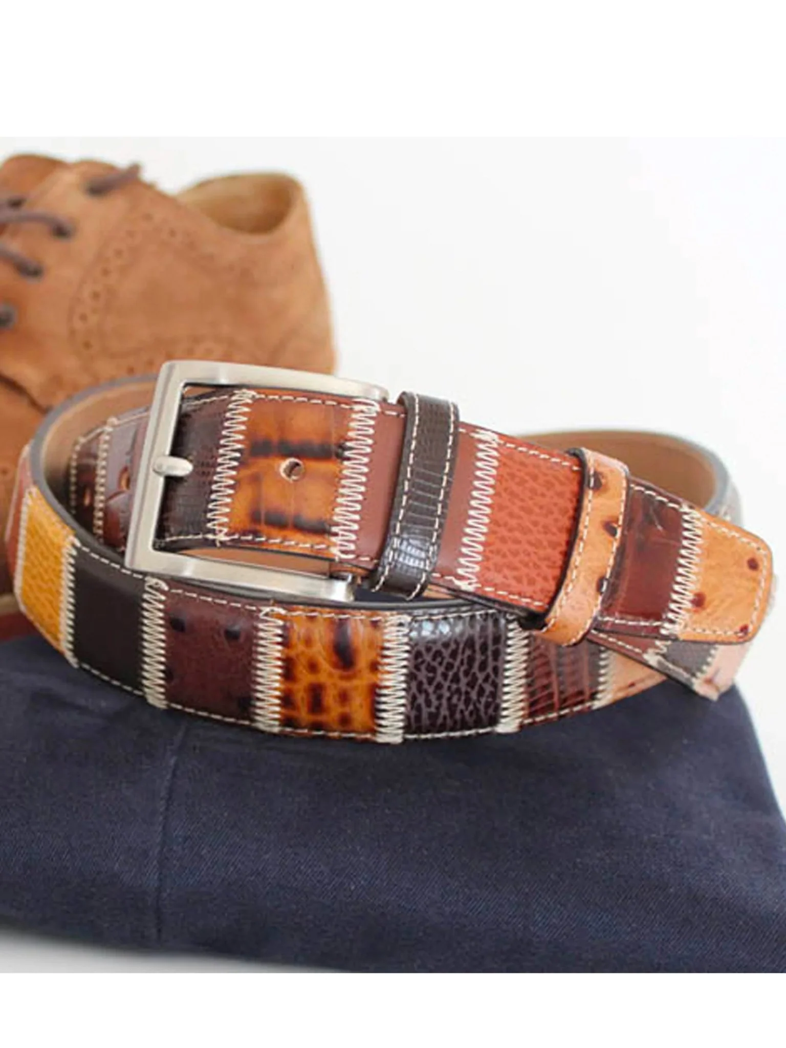 Robert Charles Belts 1611 Patchwork belt 40mm - Made in Italy - 100% Leather - Image 4