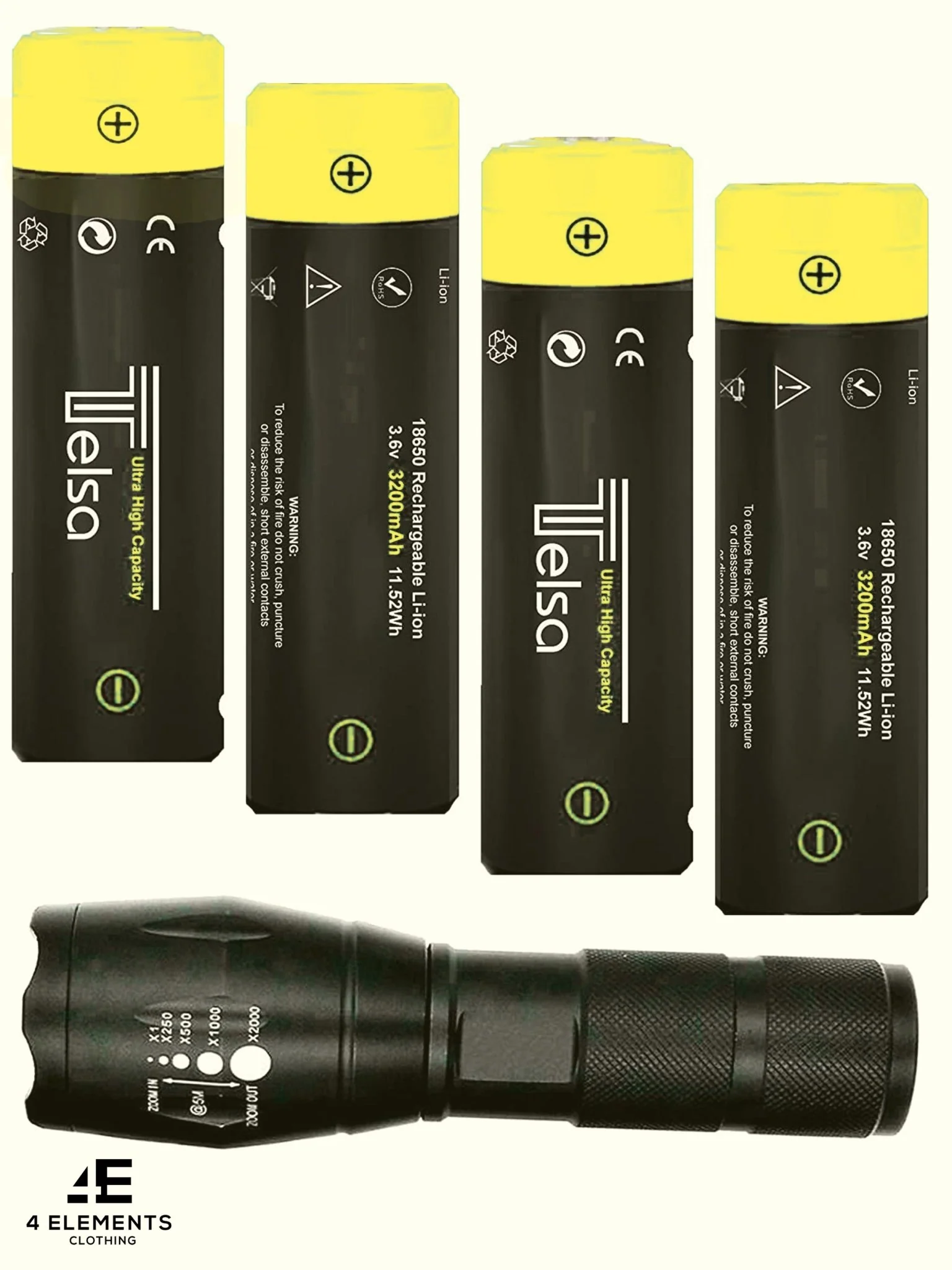 Telsa - Waterproof Zoom Aluminium LED Tactical Torch Flashlight - Free 4 x 18650 Batteries & USB Charger - Image 9