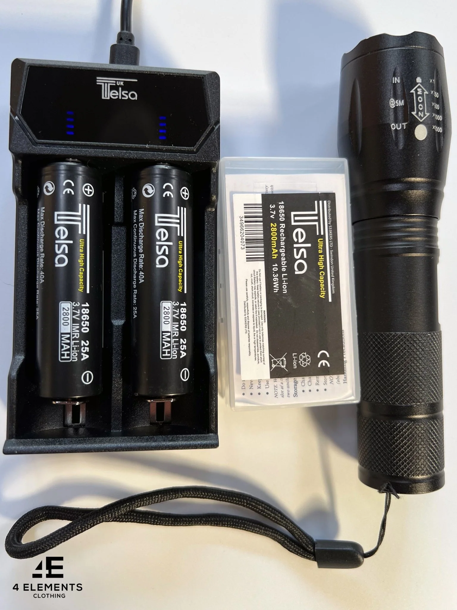 Telsa - Waterproof Zoom Aluminium LED Tactical Torch Flashlight - Free 2 x 18650 Batteries & USB Charger - Image 6