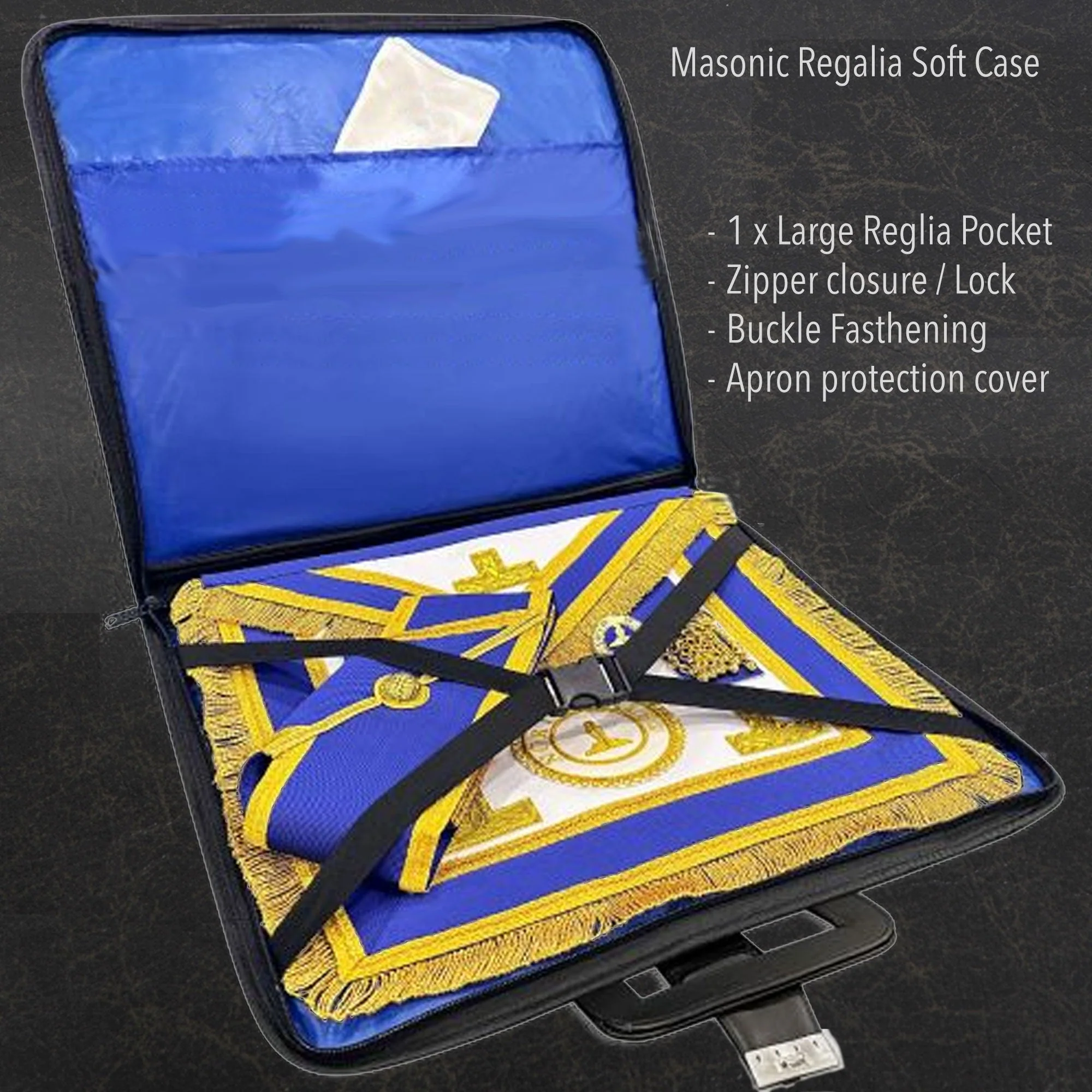 Freemason Masonic regalia Soft Case - Lockable, durable with internal pocket and buckle for Apron - Image 3