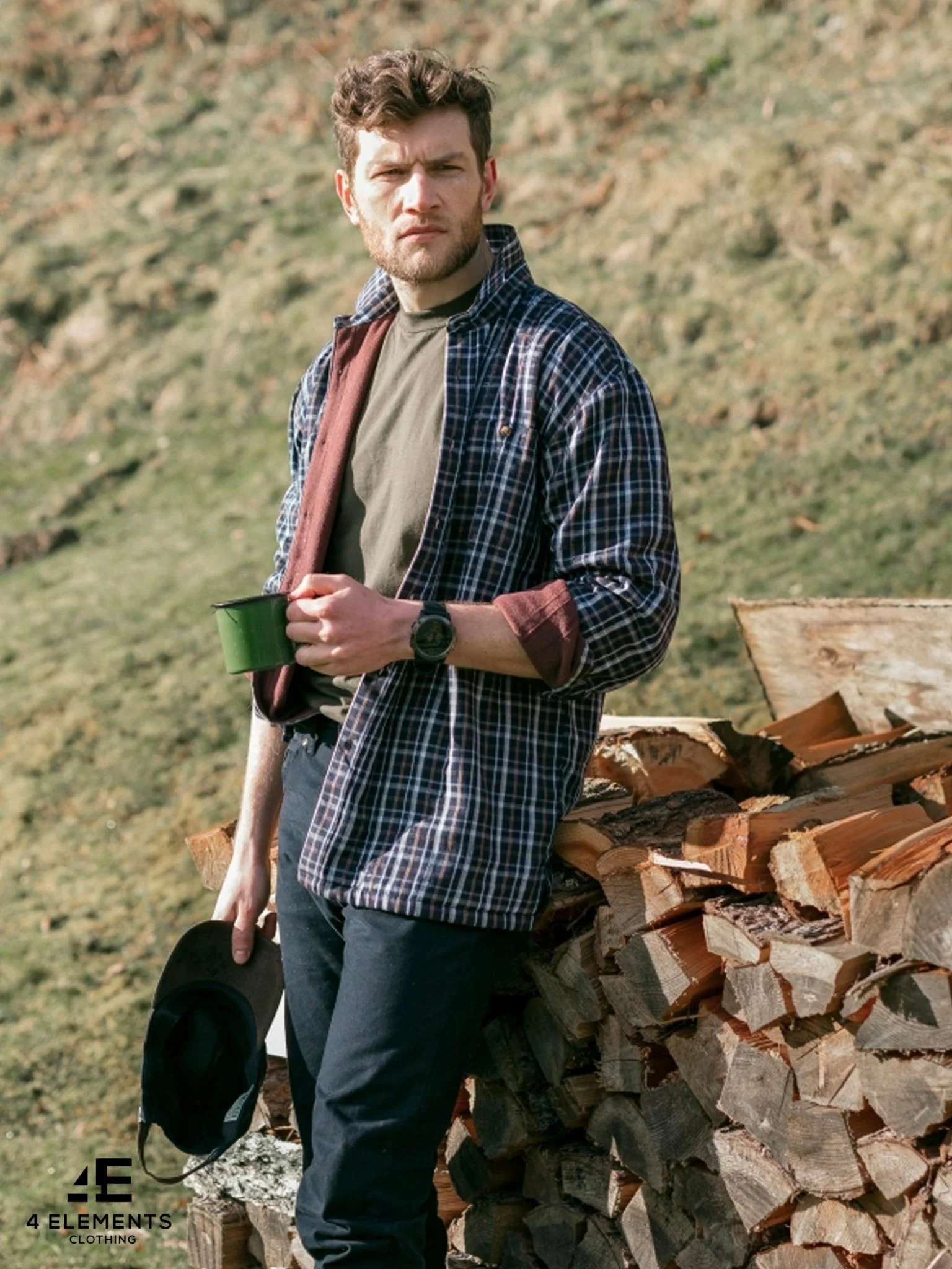 Hoggs of Fife Mens Shirt / Long Sleeve / Micro Fleece Lined shirt / - Bramble - Image 4