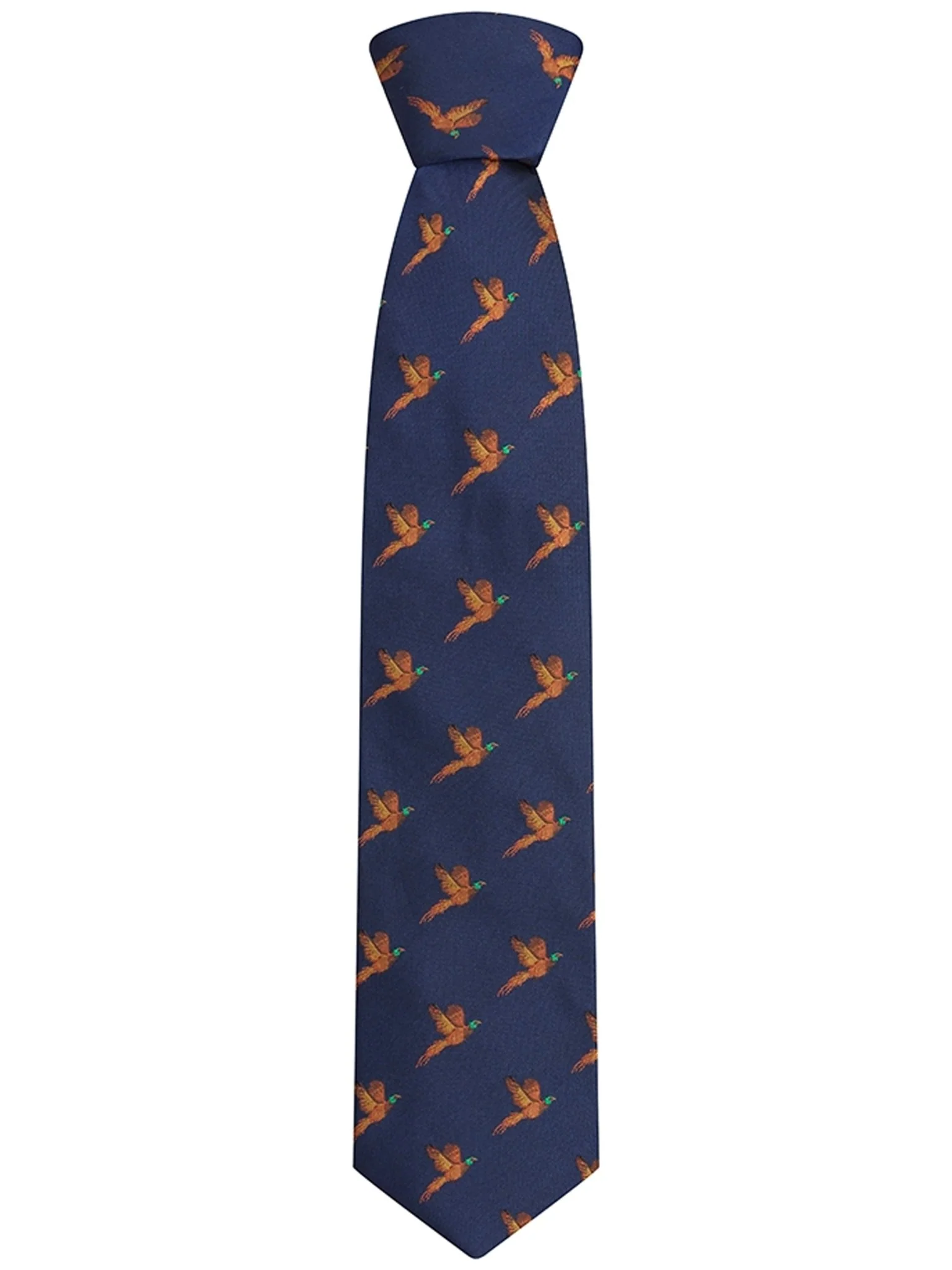 Hoggs of Fife Premium 100% Silk Woven Neck Tie - Pheasant print (Boxed)