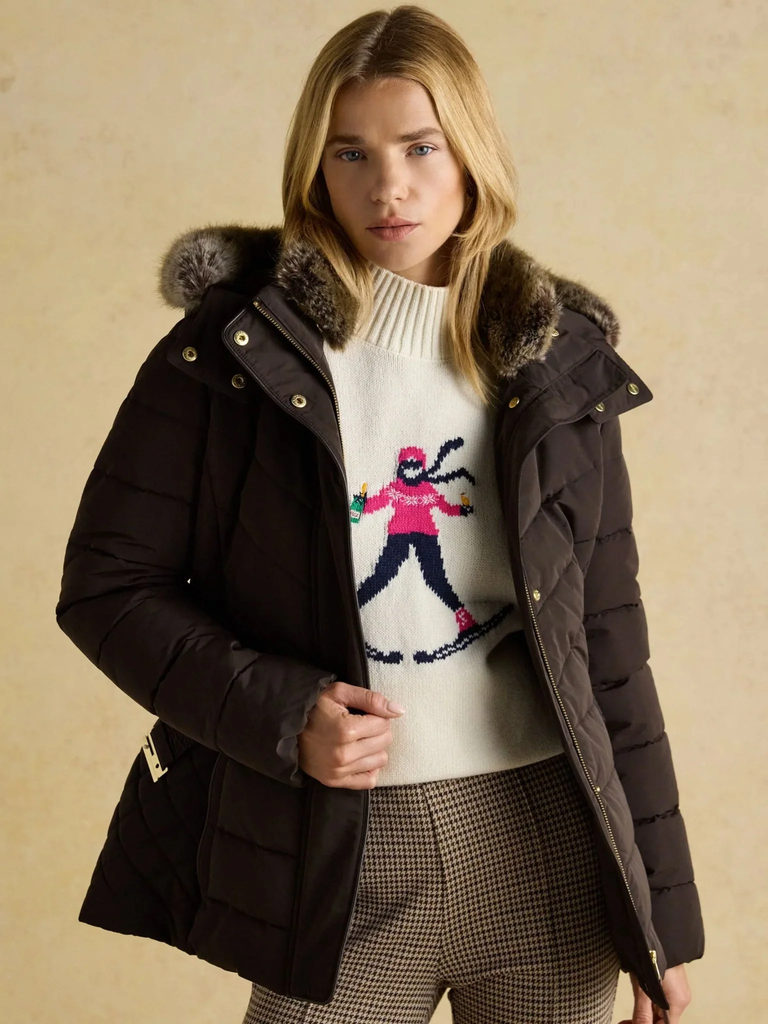 Joules - Ladies Aspen Showerproof Padded womens Coat with Faux Fur removable Hood - Image 5