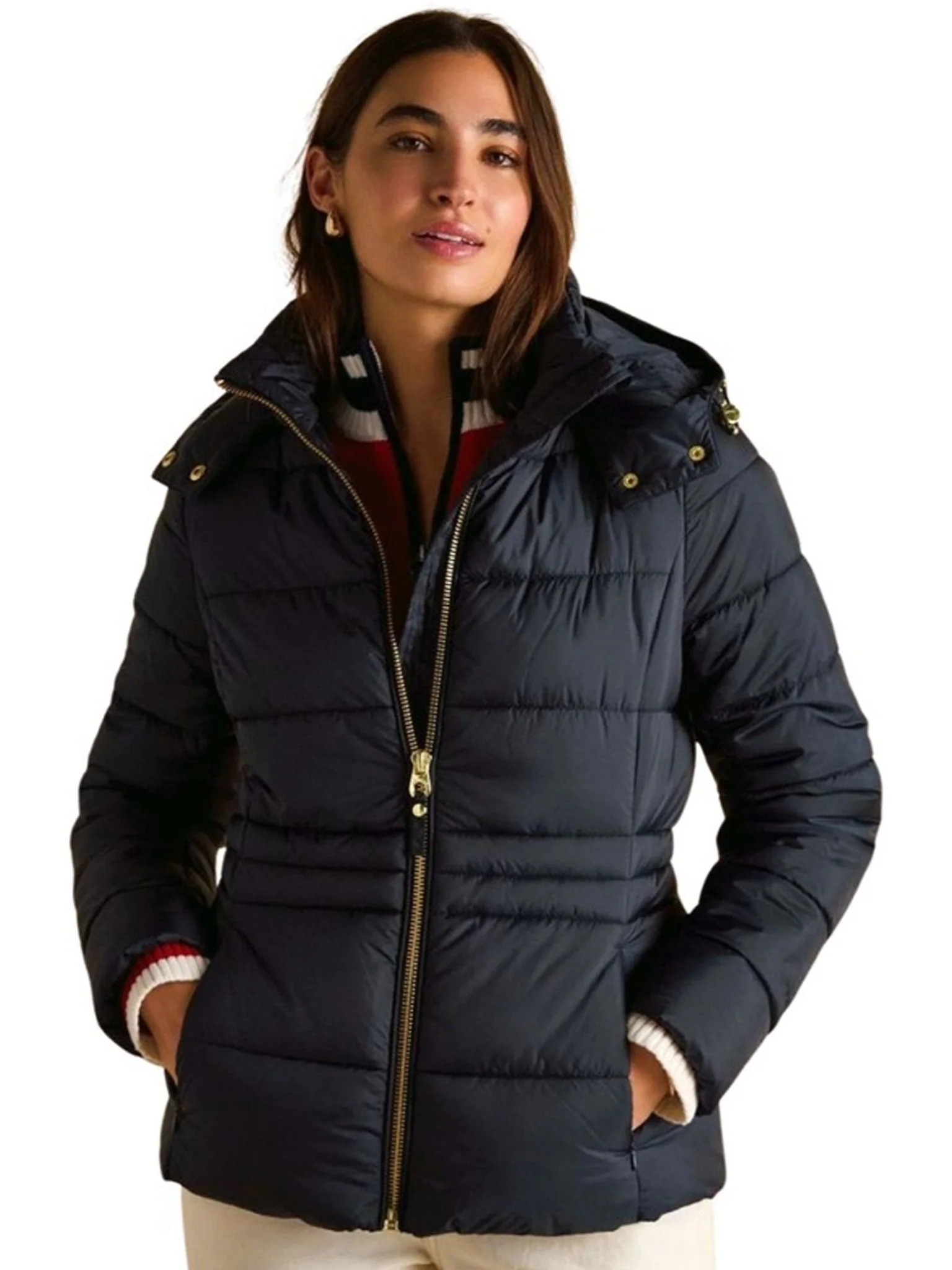 Joules - Ladies Hadlow Showerproof Padded womens Coat with Faux Fur removable Hood - Image 2