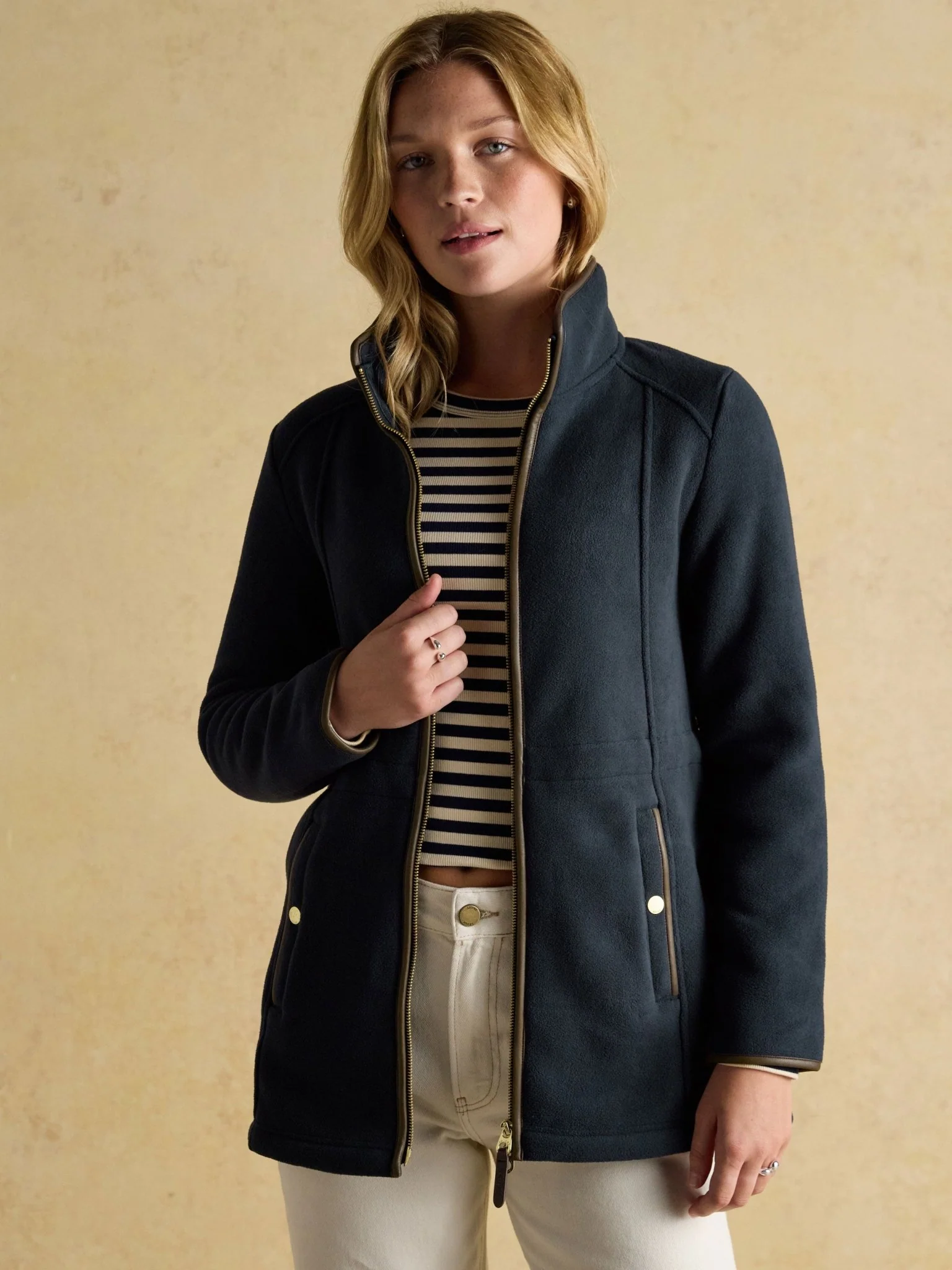 Joules Womens Heritage Longline Fleece Jacket / Ladies Full zip fleece coat - Image 4