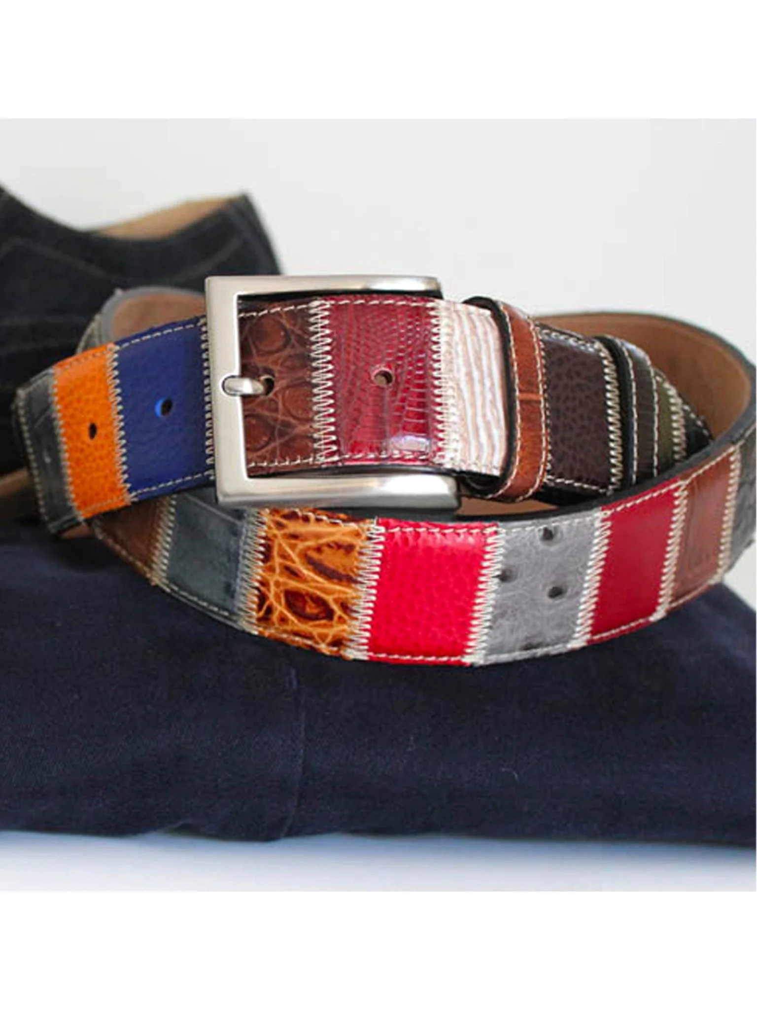 Robert Charles Belts 1587 Patchwork Mens Leather Belt 40mm - Made in Italy - 100% Leather - Image 3