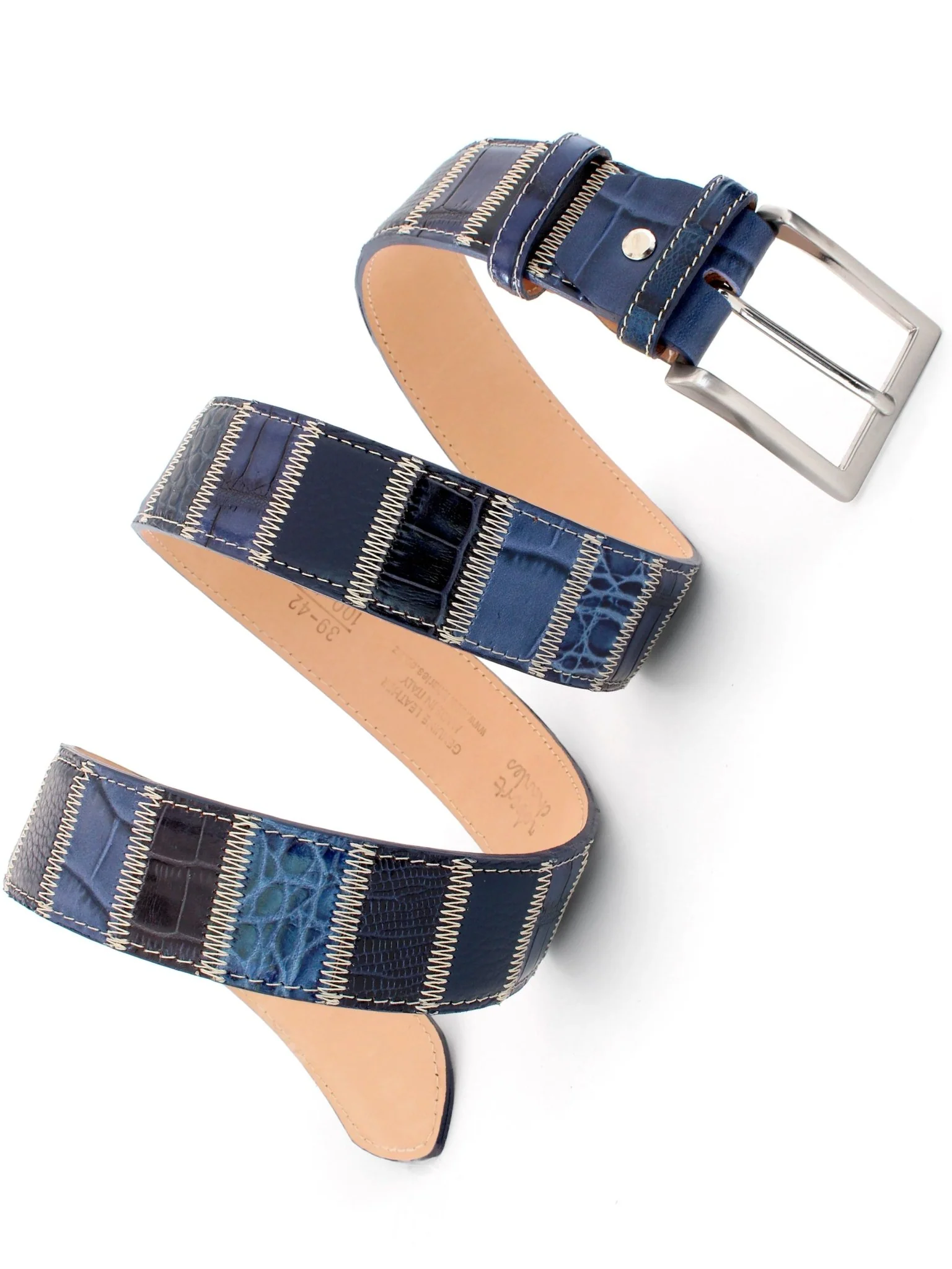 Robert Charles Belts 1609 Patchwork Blue Mens Leather Belt 40mm - Made in Italy - 100% Leather - Image 4