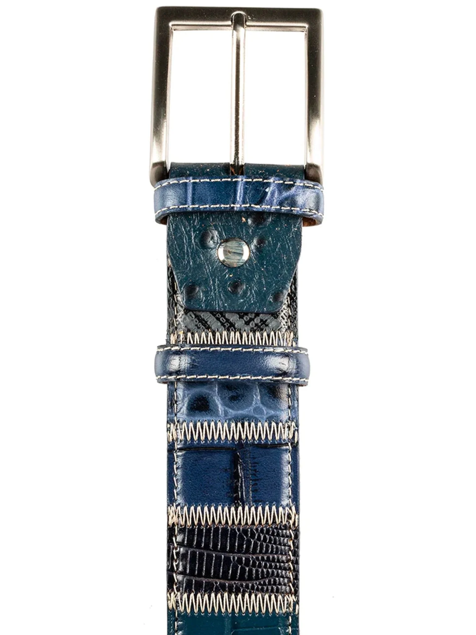 Robert Charles Belts 1609 Patchwork Blue Mens Leather Belt 40mm - Made in Italy - 100% Leather - Image 6