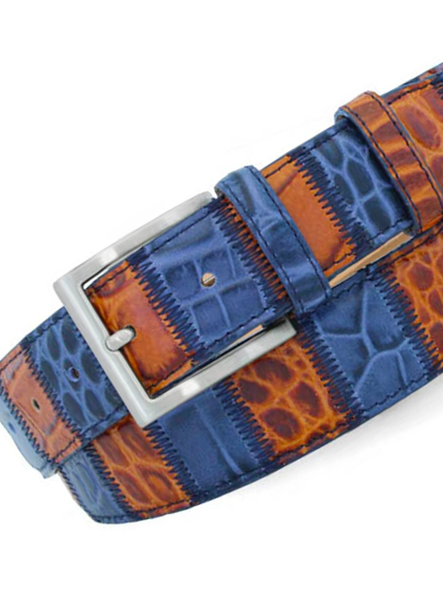 Robert Charles Belts 1628 35mm Patchwork Blue / Tan Mens Belt - Made in Italy - 100% Leather - Image 4