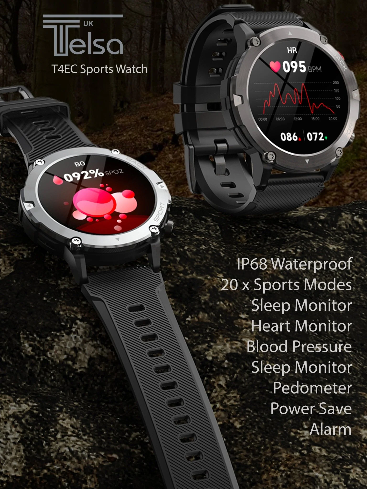 TELSA UK - Smart Watch Waterproof T4EC Alloy military style mens Sports & fitness digital Watch with Touch Screen display, Fitness Watch, Heart Rate, Step counter Smart Watch for men IOS & Android - Image 9