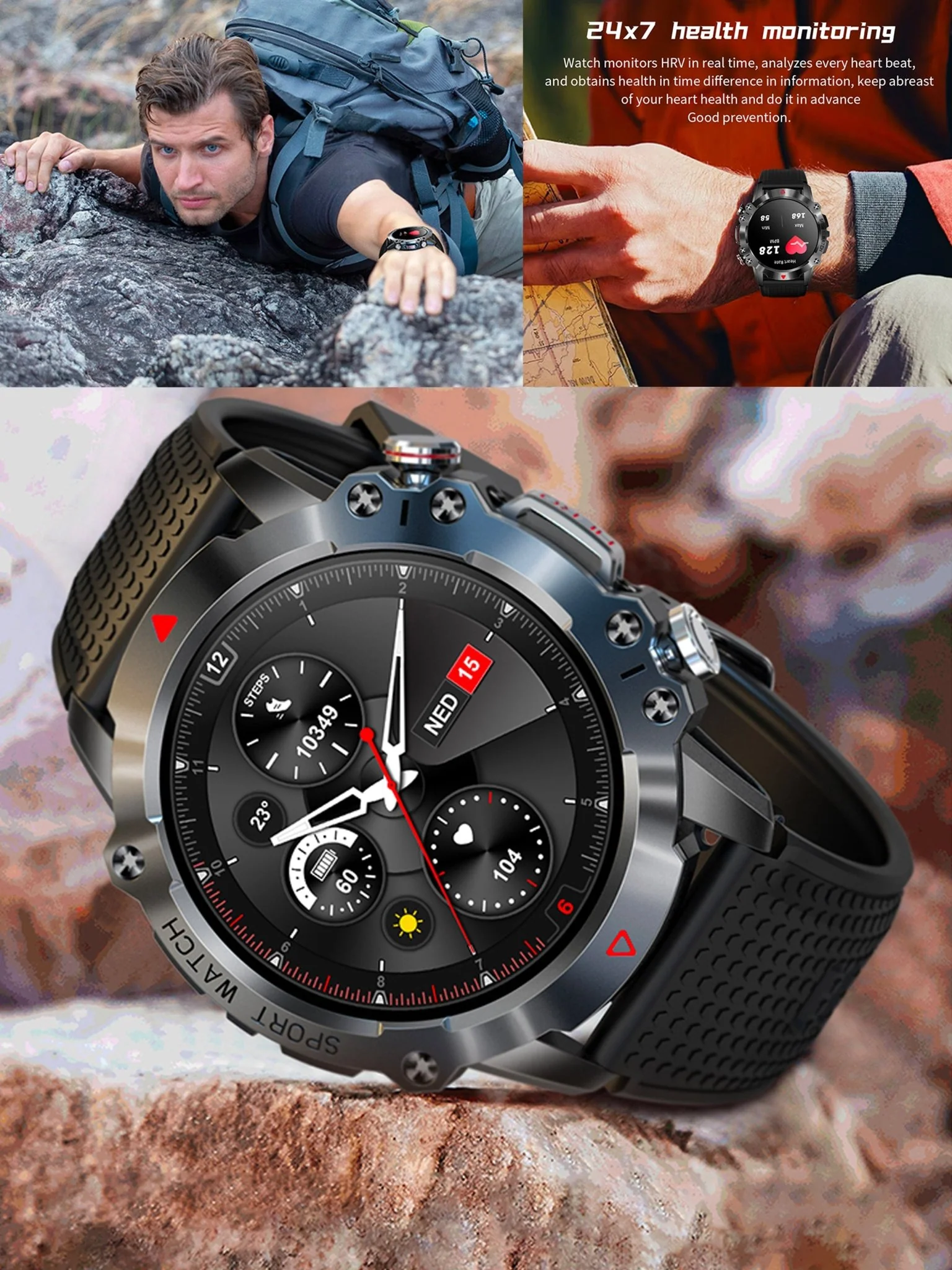 TELSA UK - Waterproof Smart Watch T410 Sports & fitness digital Watch military style mens with Touch Screen display, Fitness Watch, Smart Watch for men IOS & Android - Image 3