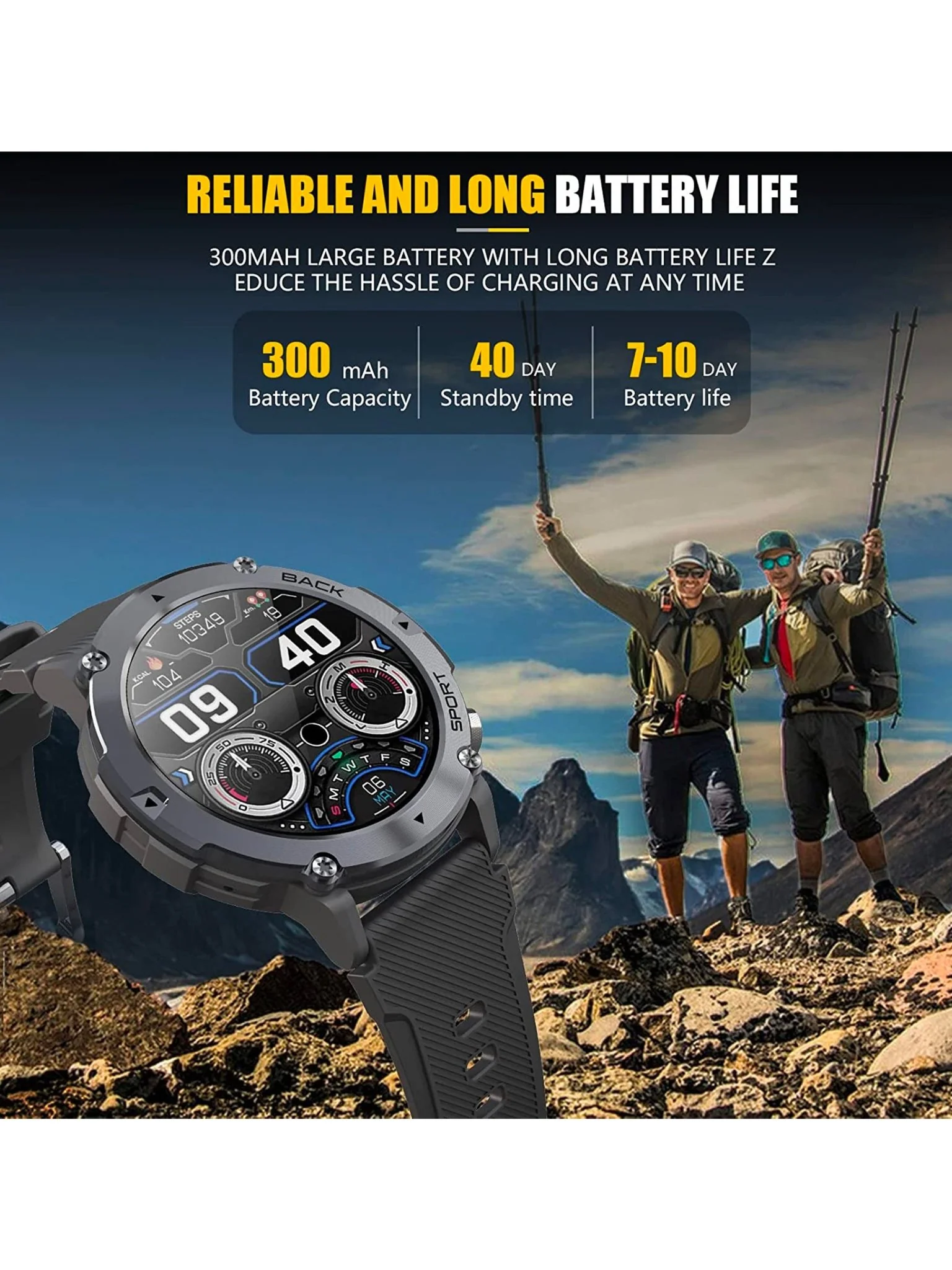 TELSA UK - Waterproof Smart Watch T410 Sports & fitness digital Watch military style mens with Touch Screen display, Fitness Watch, Smart Watch for men IOS & Android - Image 5