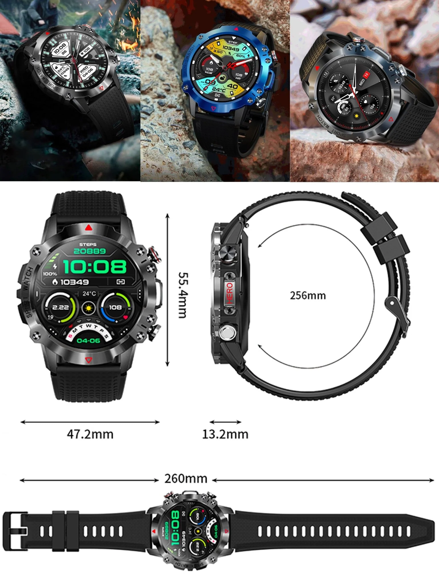 TELSA UK - Waterproof Smart Watch T410 Sports & fitness digital Watch military style mens with Touch Screen display, Fitness Watch, Smart Watch for men IOS & Android - Image 6