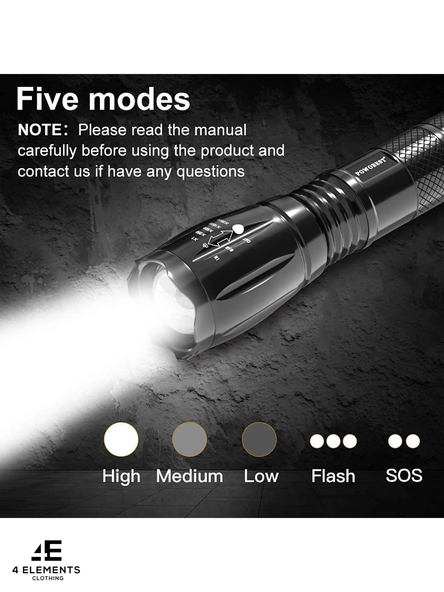 Telsa - Waterproof Zoom Aluminium LED Tactical Torch Flashlight - Free 2 x 18650 (Flat Top) Batteries - Image 3